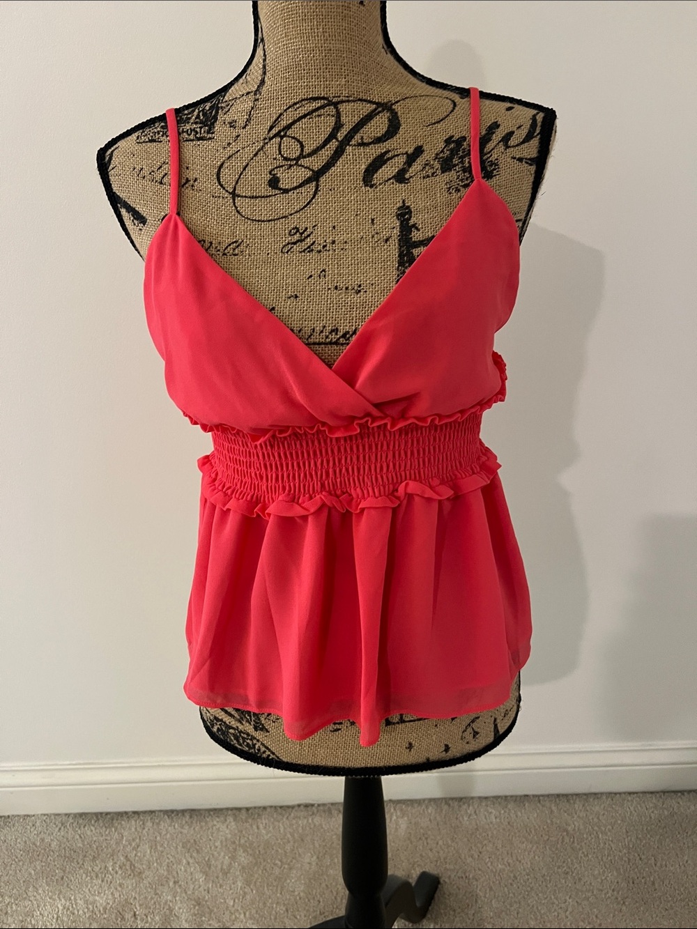 Naked Zebra Coral Pink Smocked Waist Spaghetti Strap Cami